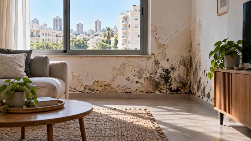 נזקי עובש ורטיבות בסלון